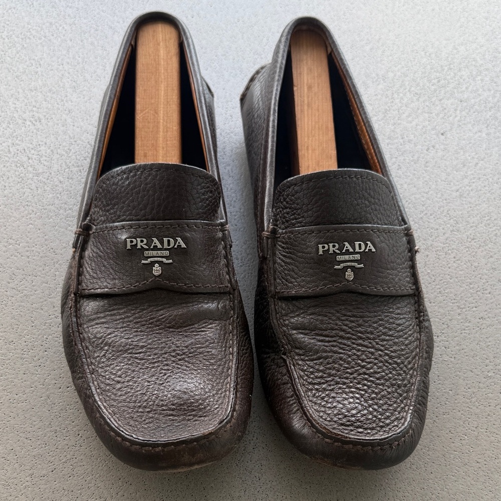 Prada Men's Dark Brown Leather Slip-Ons